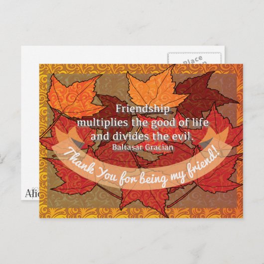 Vriendschap Dank u Herfst Thanksgiving quote Briefkaart (Voorkant / Achterkant)