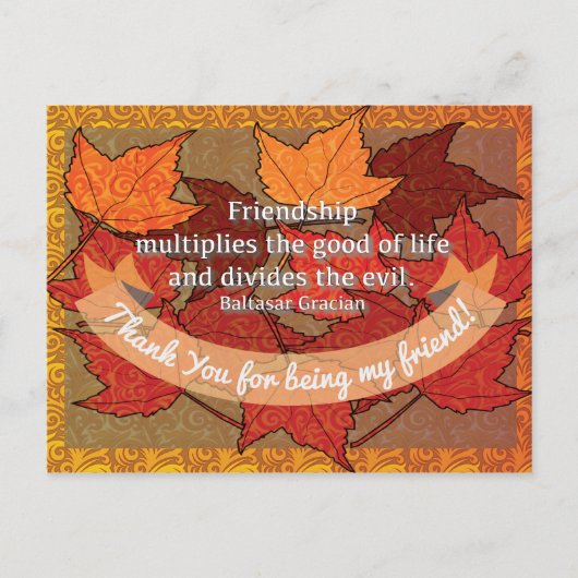 Vriendschap Dank u Herfst Thanksgiving quote Briefkaart (Voorkant)