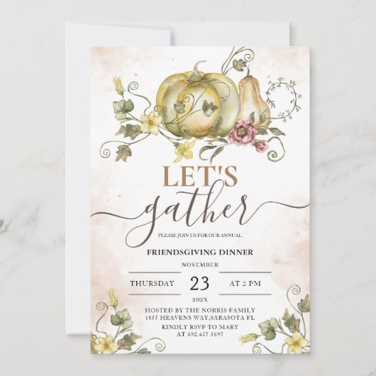  Vriendschap Diner Waterverf Pompoenen Kaart (Voorkant)