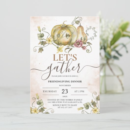  Vriendschap Diner Waterverf Pompoenen Kaart (Staand voorkant)