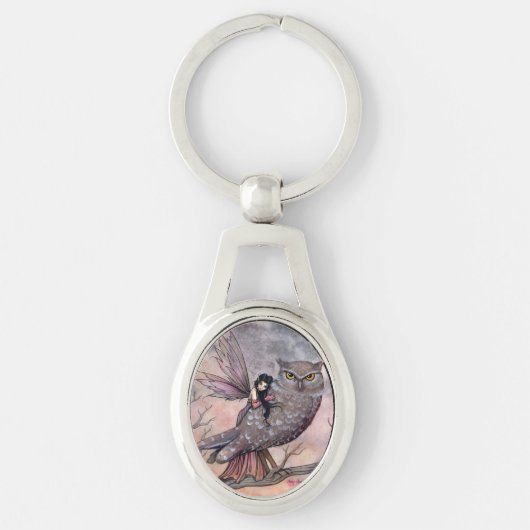 Vriendschap Fairy en Owl Fantasy Art Sleutelhanger (Voorkant)