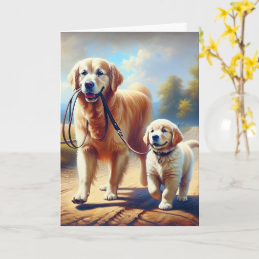 Vriendschap Golden Retrievers Kaart (Gele Bloem)