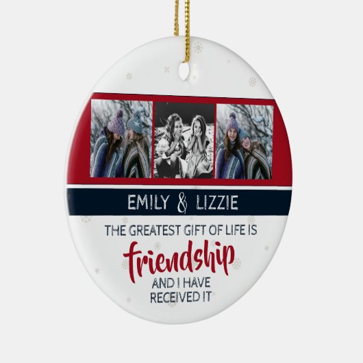 Vriendschap inspirerend citaat met namen en foto's keramisch ornament (Rechts)