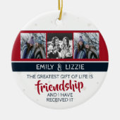 Vriendschap inspirerend citaat met namen en foto's keramisch ornament (Voorkant)