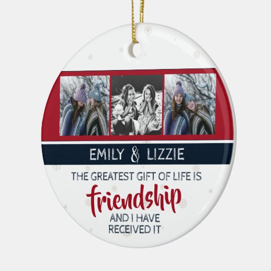 Vriendschap inspirerend citaat met namen en foto's keramisch ornament (Links)