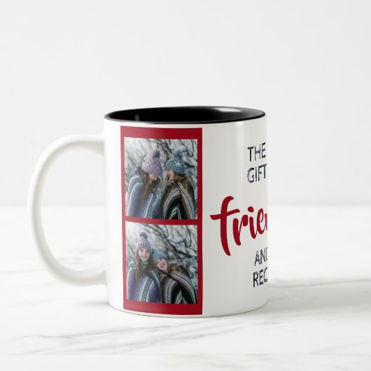 Vriendschap inspirerend citaat met namen en foto's tweekleurige koffiemok (Links)
