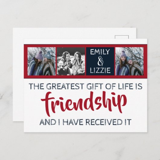 Vriendschap inspirerend met namen en foto's briefkaart (Voorkant / Achterkant)