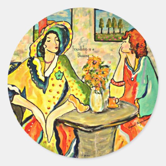 Vriendschap is een zegen ronde sticker (Voorkant)