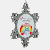Vriendschap is het ontwerp van het regenbooghandbo tin sneeuwvlok ornament (Links)