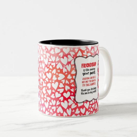 Vriendschap is net als je Valentijn Fun pingelen Tweekleurige Koffiemok (Voorkant rechts)