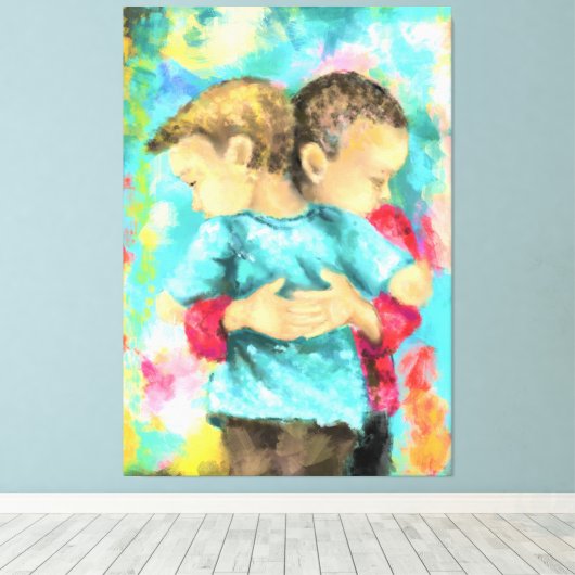 Vriendschap - Kinder beugeling - Vredesliefde - Sc Canvas Afdruk (Insitu (Houten vloer))