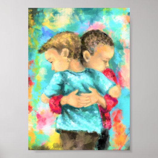 Vriendschap - Kinderen Knuffelen - Vrede Liefde - Poster (Voorkant)