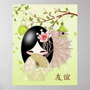 Vriendschap, Kokeshi Doll in lentegroen Poster