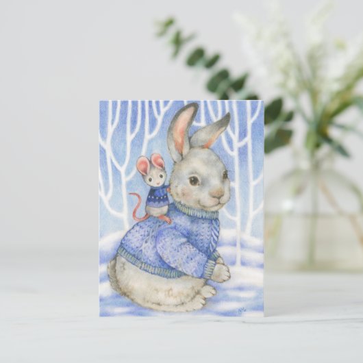Vriendschap Konijn en Muis Schattigee kerst Kaart (Staand voorkant)