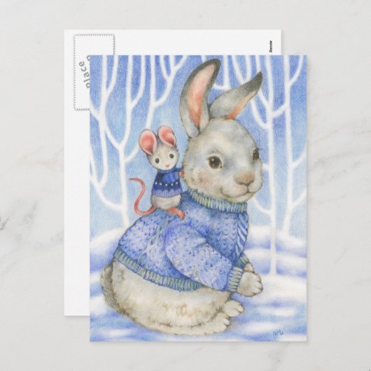 Vriendschap Konijn en Muis Schattigee kerst Kaart (Voorkant / Achterkant)