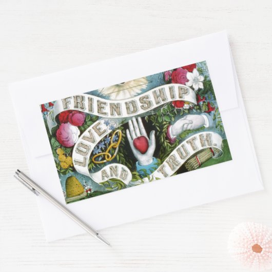 Vriendschap, Liefde en Waarheid Rechthoekige Sticker (Envelop)