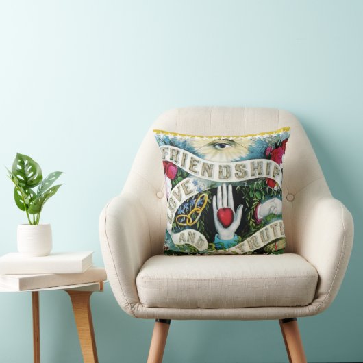 Vriendschap Liefde Waarheid Banner met Harten Hand Kussen (Stoel)