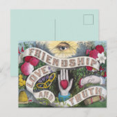 Vriendschap, liefde, waarheid Vintage Briefkaart (Voorkant / Achterkant)