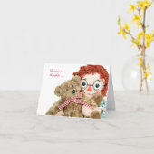 vriendschap-oude voddenpop en teddybeer kaart (Gele Bloem)