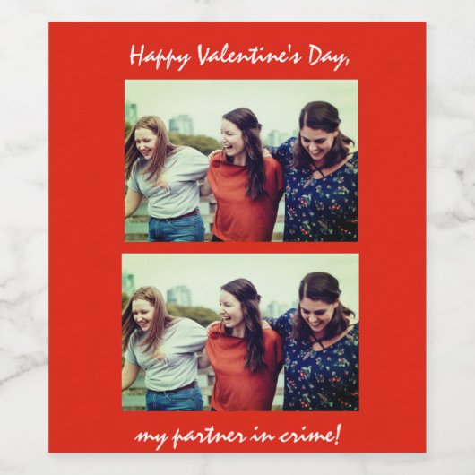 Vriendschap Partner in Crime Funny Valentijnsdag Wijn Etiket (Enkel label)