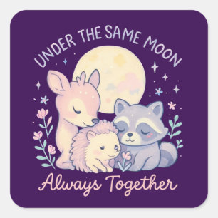 Vriendschap, schattige bosdieren, onder de maan vierkante sticker
