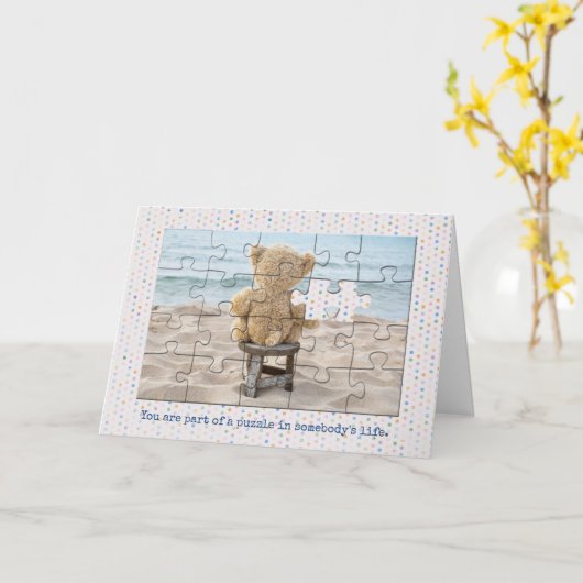 Vriendschap Teddy Bear Puzzel Kaart (Gele Bloem)