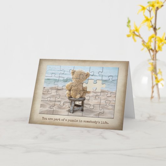 Vriendschap Teddy Bear Puzzel Kaart (Gele Bloem)