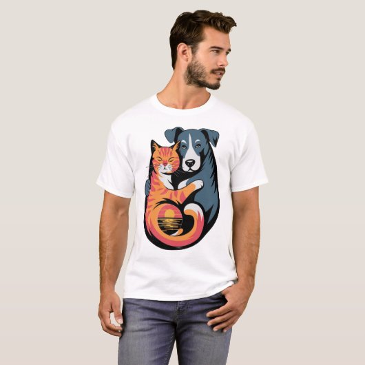 Vriendschap van honden en katten t-shirt (Voorkant volledig)