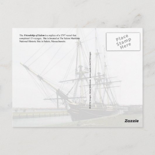 Vriendschap van Salem, Massachusetts Briefkaart (Achterkant)
