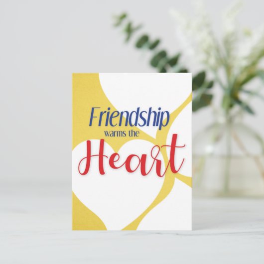 "Vriendschap verwarmt het hart" briefkaart (Staand voorkant)