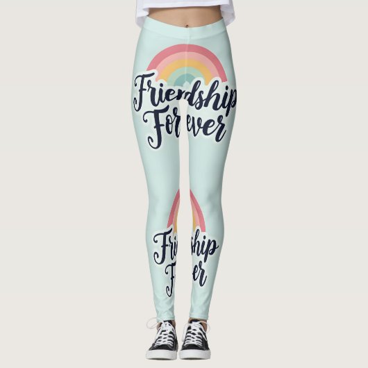 "Vriendschap voor altijd" Quote in Pastel Rainbow Leggings (Voorkant)