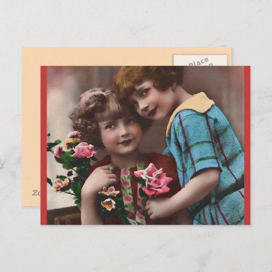  vriendschap voor twee kleine meisjes briefkaart (Voorkant / Achterkant)