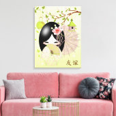 Vriendschap - Vriendschap, Kokeshi-pop in de lente Canvas Afdruk (Insitu (Woonkamer))