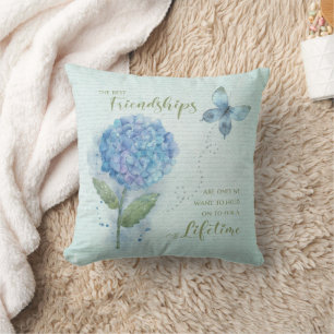 Vriendschap Waterverf Blauwe Hortensia en Vlinder Kussen