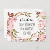 Vriendschap Waterverf Roze pioenen gepersonaliseer Briefkaart (Voorkant / Achterkant)