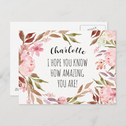 Vriendschap Waterverf Roze pioenen gepersonaliseer Briefkaart (Voorkant / Achterkant)