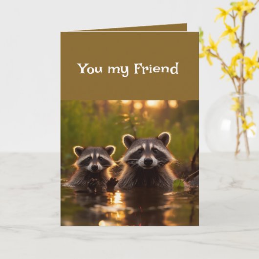Vriendschap Zo'n Zegen Raccoons Schattige Kaart (Gele Bloem)