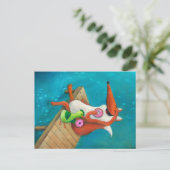 Vriendschappelijke Vos en Kip die donuts eten Briefkaart (Staand voorkant)