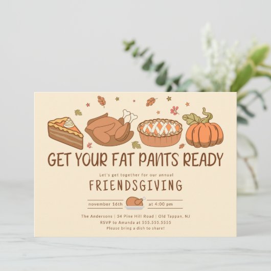 Vriendschappen geven Fat Pants Dinner Celebration Kaart (Staand voorkant)