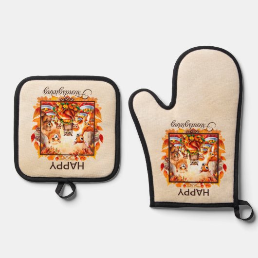 Vriendschappen geven Woodland Dieren Herfst Blader Ovenwant & Pannenlap Set (Voorkant)