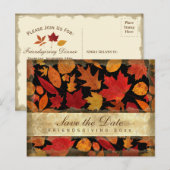 Vriendschappen Save the Date Autumn Leaves Black Uitnodiging Briefkaart (Voorkant / Achterkant)