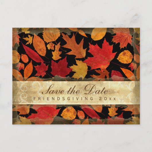 Vriendschappen Save the Date Autumn Leaves Black Uitnodiging Briefkaart (Voorkant)