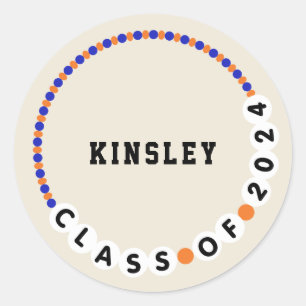 Vriendschapsarmband 2024 Afstuderen Blauw + Sinaas Ronde Sticker