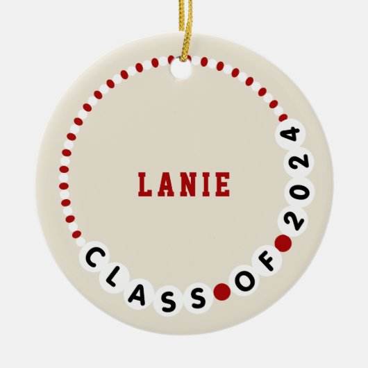Vriendschapsarmband 2024 Afstuderen Rood + Wit Keramisch Ornament (Voorkant)