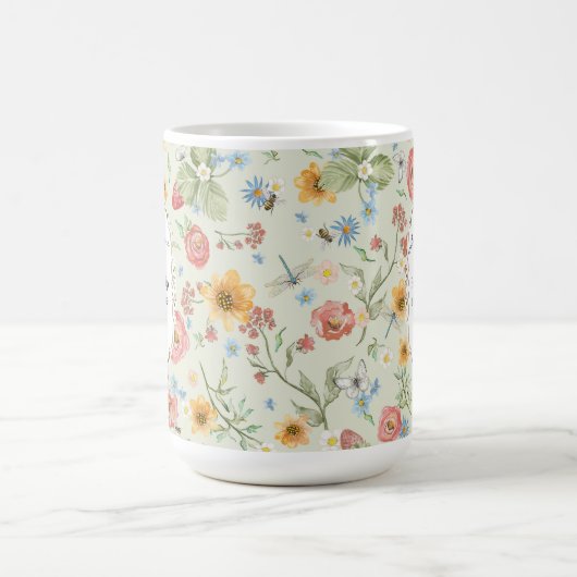 Vriendschapscadeau Waterverf Floral Butterfly Mint Koffiemok (Center)