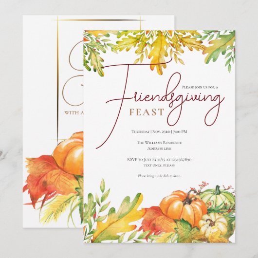 Vriendschapsfeest Pompoen Thanksgiving Diner Kaart (Voorkant / Achterkant)