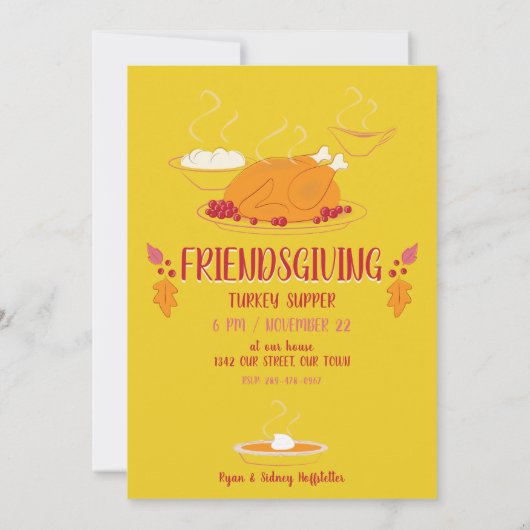 Vriendschapsfeest | Rood en geel uitnodiging (Achterkant)