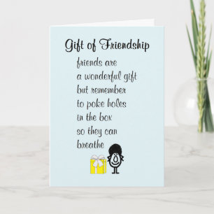 Vriendschapsgeschenk, een grappig gedicht voor een kaart
