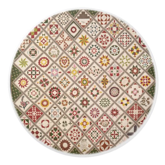 Vriendschapsquilt in gedempte kleuren keramische knop (Voorkant)