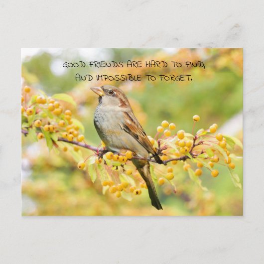Vriendschapsquote Vogel en Gele Bloemen Briefkaart (Voorkant)